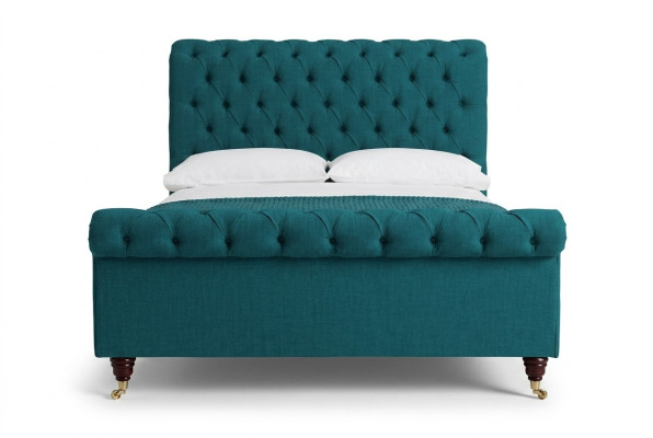 Lit double Chesterfield turquoise, lits rembourrés de chambre à coucher de designer