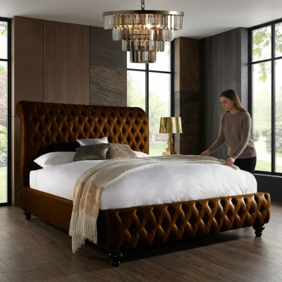 Concepteur lit rembourré Chesterfield marron Chambre de luxe Lit double