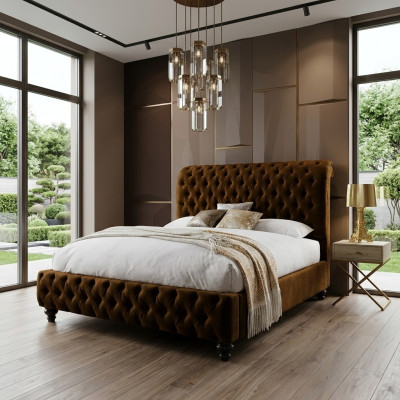 Concepteur lit rembourré Chesterfield marron Chambre de luxe Lit double