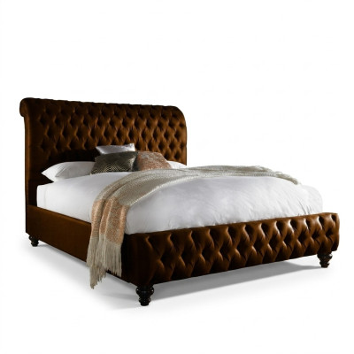 Concepteur lit rembourré Chesterfield marron Chambre de luxe Lit double