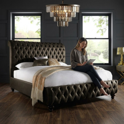 Chesterfield Textil Bett Schlafzimmer Betten Doppel Polsterung 140/160/180/200 cm