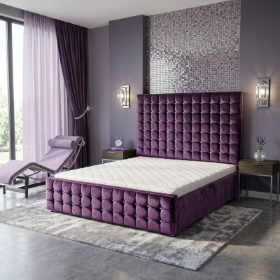 Textile de velours de luxe violet Lits doubles Chesterfield avec des pierres de cristal nouveau
