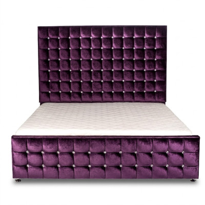 Textile de velours de luxe violet Lits doubles Chesterfield avec des pierres de cristal nouveau