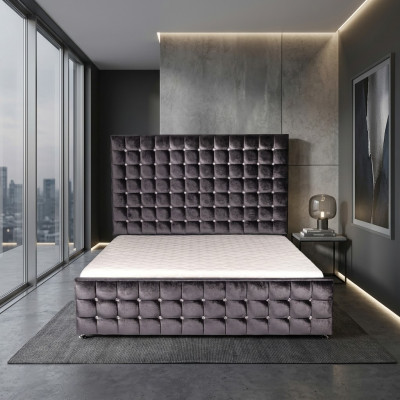 Designer lit Chesterfield noir avec des pierres de cristal meubles de luxe