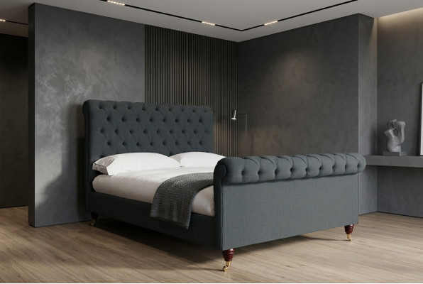 Chesterfield Design Tissu Anglais Lit double noir 140/160/180x200 Lits