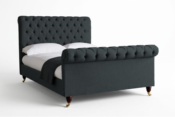 Chesterfield Design Tissu Anglais Lit double noir 140/160/180x200 Lits