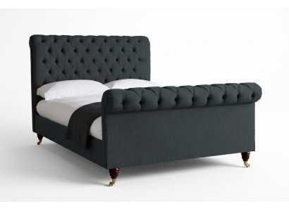 Chesterfield Design Tissu Anglais Lit double noir 140/160/180x200 Lits