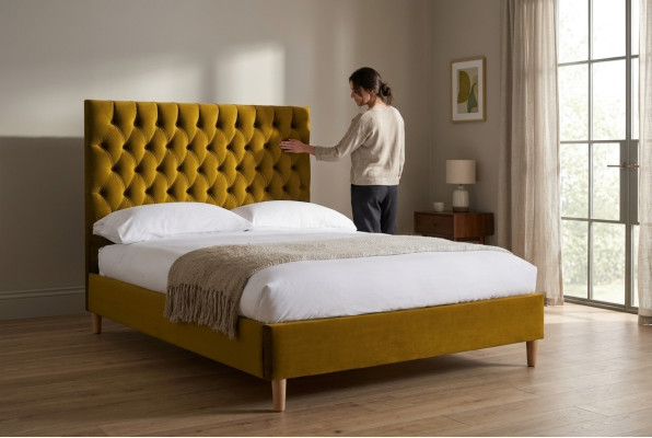 Chesterfield Design Upholstery English 140/160/180x200 Beds Double bed Jaune