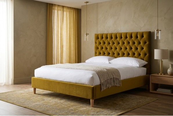 Chesterfield Design Upholstery English 140/160/180x200 Beds Double bed Jaune