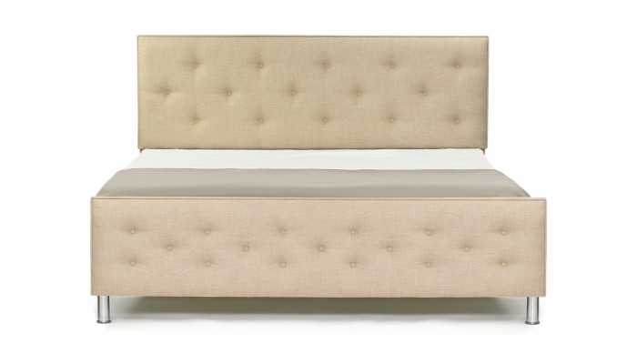 Lit Chesterfield en tissu, lit double de luxe, lit de chambre design, lits neufs.