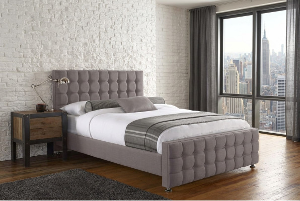 Lit double Chesterfield gris anglais, lits de chambre à coucher de designer