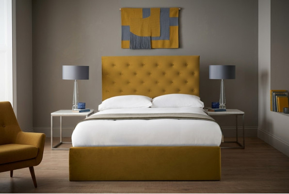Lit Chesterfield anglais Designer Cadres de lits en tissu textile or