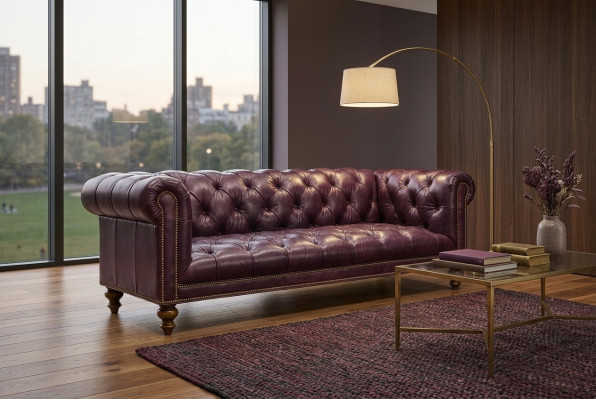 Canapé en cuir Chesterfield marron 3 places, canapé rembourré en cuir.