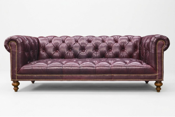 Canapé en cuir Chesterfield marron 3 places, canapé rembourré en cuir.