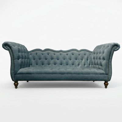 Canapé de luxe anglais Chesterfield en tissu coloré Turquoise bleu et vert.