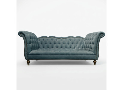 Canapé de luxe anglais Chesterfield en tissu coloré Turquoise bleu et vert.
