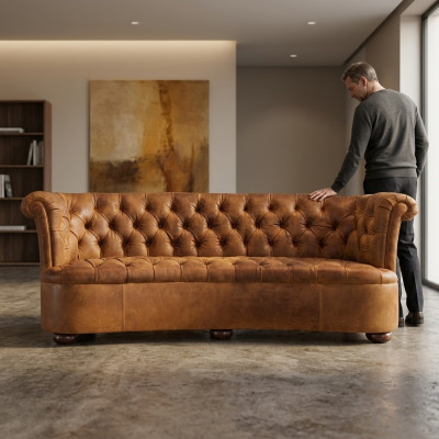 Chesterfield Canapé en cuir Design Luxueux Canapé Classique 3 Places nouveau