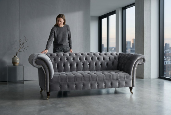 Moderne Chesterfield grau 3-Sitzer Stilvolle Wohnzimmer-3-Sitzer-Couch