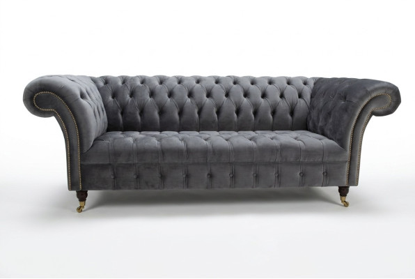 Moderne Chesterfield grau 3-Sitzer Stilvolle Wohnzimmer-3-Sitzer-Couch