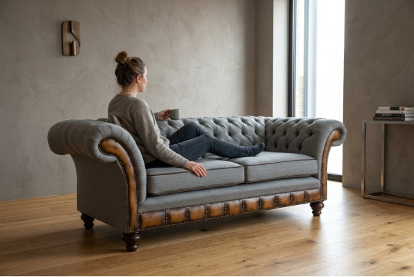 Canapé Chesterfield en tissu gris Canapé Canapé Canapés Sièges Canapés Textile nouvelle Sellerie
