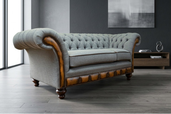 Canapé Chesterfield en tissu gris Canapé Canapé Canapés Sièges Canapés Textile nouvelle Sellerie