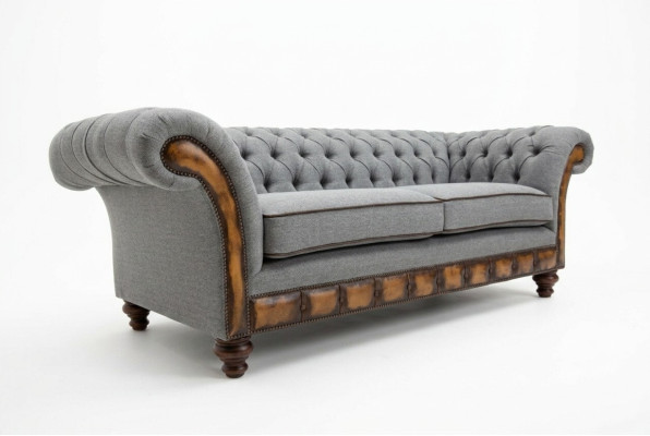 Canapé Chesterfield en tissu gris Canapé Canapé Canapés Sièges Canapés Textile nouvelle Sellerie
