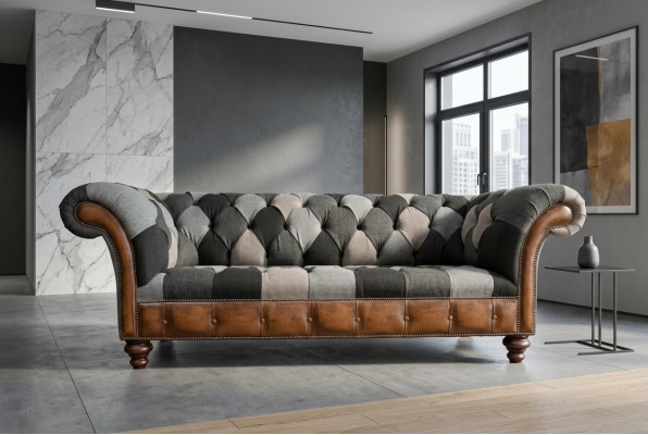 Canapé design Chesterfield 3 places Canapé Tissu Siège Canapé Rembourré Sofas
