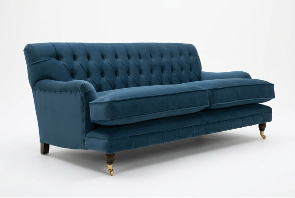 Canapé de luxe bleu moderne Chesterfield trois places, canapé trois places pour le salon