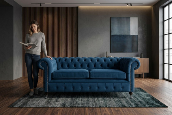 Revêtement de luxe bleu Chesterfield trois places canapé design trois places