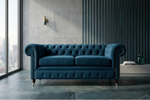Revêtement de luxe bleu Chesterfield trois places canapé design trois places