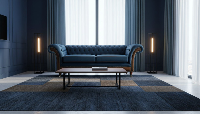 Bleu e Chesterfield Canapé en tissu Canapé Canapés Canapé Sièges Canapés Tissu d'ameublement neuf