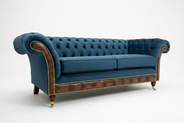 Bleu e Chesterfield Canapé en tissu Canapé Canapés Canapé Sièges Canapés Tissu d'ameublement neuf