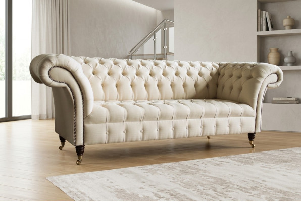 Moderne canapé Chesterfield 3 places beige pour salon