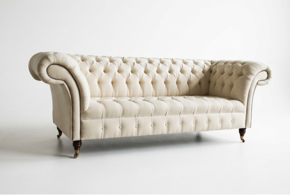 Moderne canapé Chesterfield 3 places beige pour salon