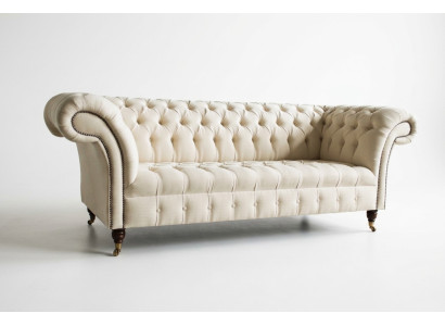 Moderne canapé Chesterfield 3 places beige pour salon