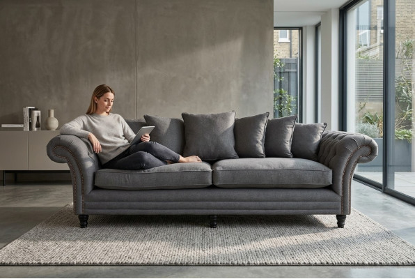 Canapé Chesterfield classique 4 places Canapé en velours gris en cuir Design Gris 265cm