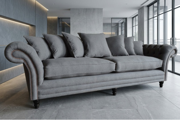 Canapé Chesterfield classique 4 places Canapé en velours gris en cuir Design Gris 265cm