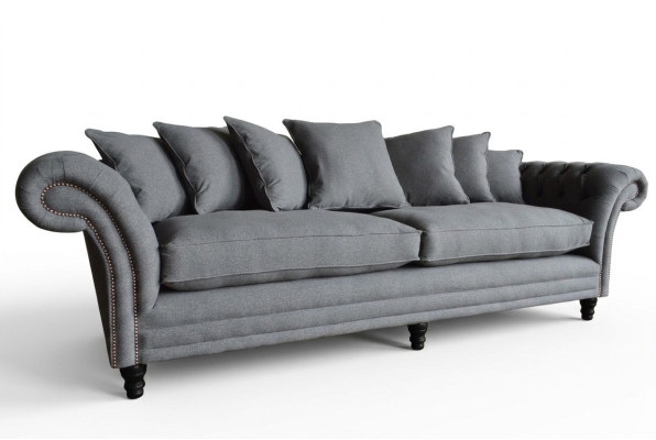 Canapé Chesterfield classique 4 places Canapé en velours gris en cuir Design Gris 265cm