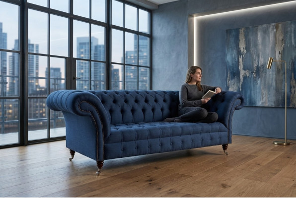 Textile bleu Chesterfield canapé 4 places en tissu designs