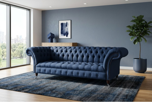 Textile bleu Chesterfield canapé 4 places en tissu designs
