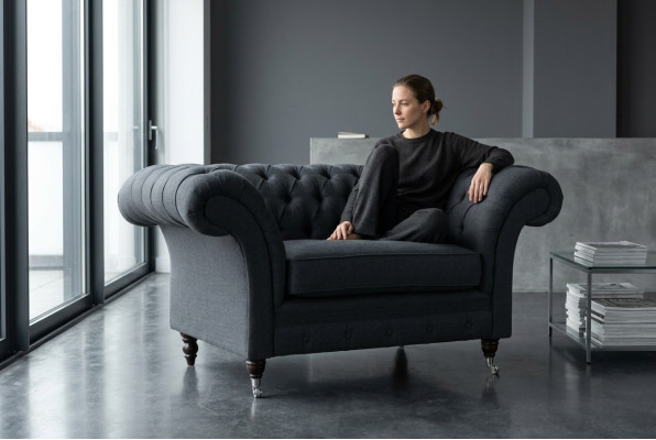 Canapé Polster Design Sofa Noir Noir 1,5 places Canapés Meubles Chesterfield