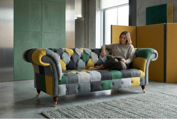 Canapé 3 places Design Rembourrage en Tissu Canapé 3 Places Canapés Mobilier de Salon Vert Moderne