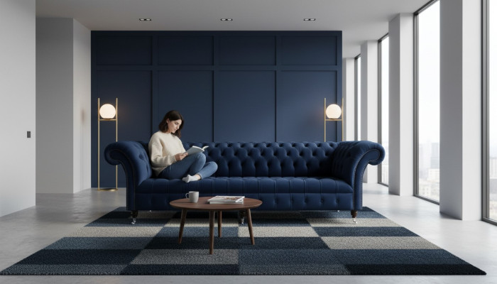 Canapé Chesterfield en velours de 4 places, canapé design, revêtement en velours.