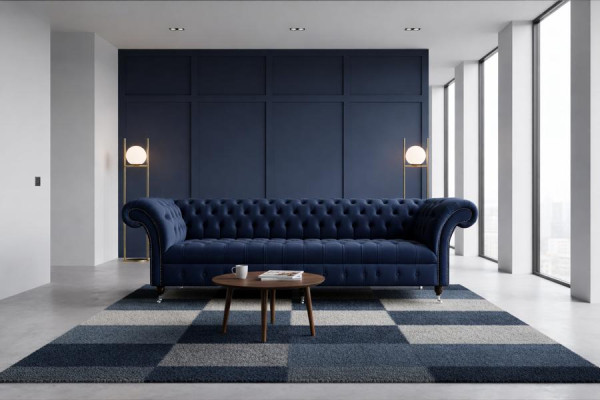 Canapé Chesterfield en velours de 4 places, canapé design, revêtement en velours.