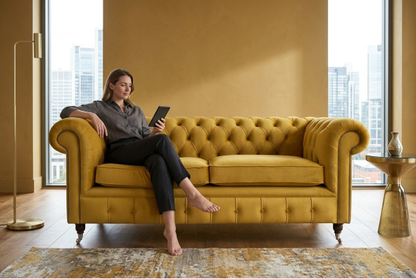 Canapé Chesterfield jaune 2 places Designer Salon Canapé 2 places