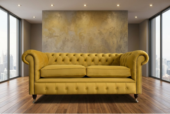 Canapé Chesterfield jaune 2 places Designer Salon Canapé 2 places
