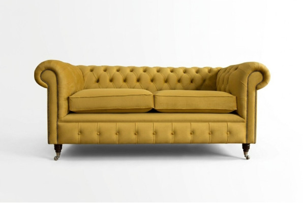 Canapé Chesterfield jaune 2 places Designer Salon Canapé 2 places
