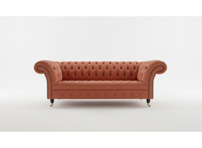 Canapé de salon design Chesterfield orange de luxe 3 places