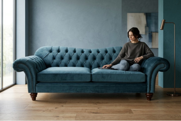 Chesterfield Sofa 4 places en tissu pour le salon