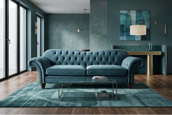 Chesterfield Sofa 4 places en tissu pour le salon